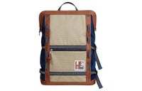 HERMES Canvas With Regate Taurillon Leather Backpack Unisex Light Tawny Patchwork Blue
