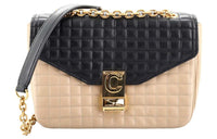 CELINE Leather Tofu Bag, Shoulder Bag, Crossbody Bag Medium Size Women's Black/Beige