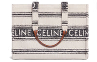 CELINE Cabas Fabric Tote Bag Shopping Bag Handbag Large Size Women's White/Black
