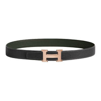 HERMES Calfskin Leather Belts Women's Black Green Width: 3.2CM