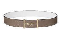 HERMES Elegant Gold Buckle Epsom Calfskin Double-Sided Leather Belt Men's Brown Width: 3.8cm