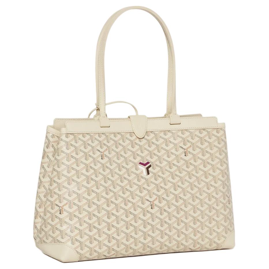 GOYARD Bellechasse Biaude Canvas With Calfskin Tote Bag Shopping Bag Handbag Small Size Women's Sand Stone