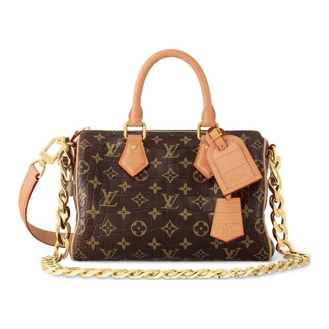 LOUIS VUITTON Speedy Crocodile Leather Shoulder Bag Crossbody Bag Handbag Men's Brown
