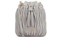 MIU MIU Leather Bucket Bags Shoulder Bags Women's Gray