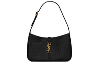 SAINT LAURENT LE5A7 Crocodile Pattern Embossed Cow Leather Shoulder Bag, Hobo Bag, Handbag, Shoulder Bag Women's Black