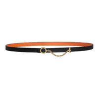HERMES Calfskin Leather Belts Women's Black Orange Width 1.3CM