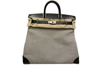 HERMES Haut A Courroies Canvas Canvas Bag Handbags Men's Black White