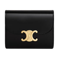 CELINE Lacquered Finish Cow Leather Wallet Small Size Women's Black