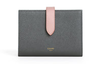CELINE Grained Calfskin Wallet Medium Size Women's Gray, Pink & Multicolor