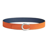 HERMES Calfskin, Metal, Palladium Plated Leather Belts Men's Orange Width 3.8CM