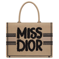 DIOR Embroidery Tote Bag Shopping Bag Handbag Medium Size Women's Black & Beige