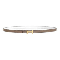 HERMES Metal Leather Belts Women's Taupe/White Width 1.3CM