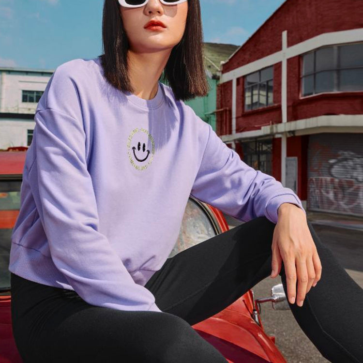 (WMNS) Skechers Smile Graphic Crew Sweater 'Black Grey Purple' L321W212