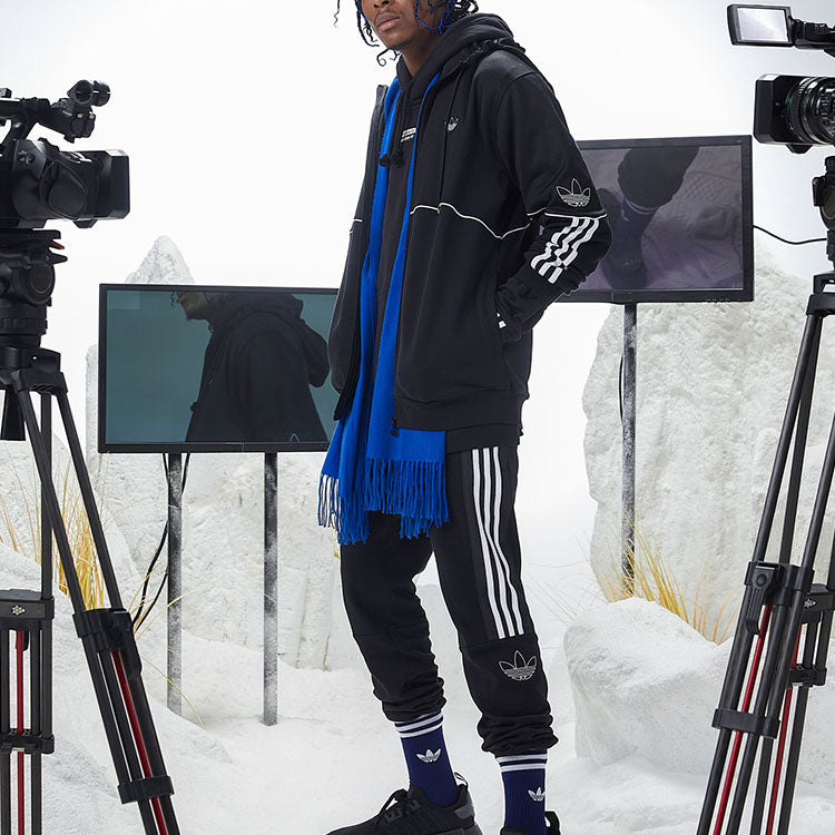 Men's adidas originals Logo Sports Hooded Jacket Black FM3871