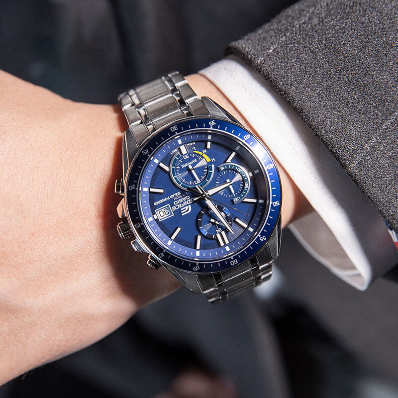 CASIO EDIFICE Waterproof Sapphire Crystal Solar Powered Stainless Steel Strap Mens Silver Analog EFS-S510D-2AVUPR