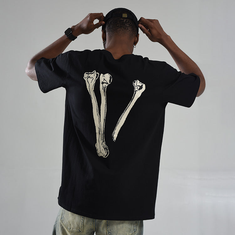 VLONE Back Skeleton Printing Round Neck Pullover Short Sleeve Couple Style Black VLTE18SS001