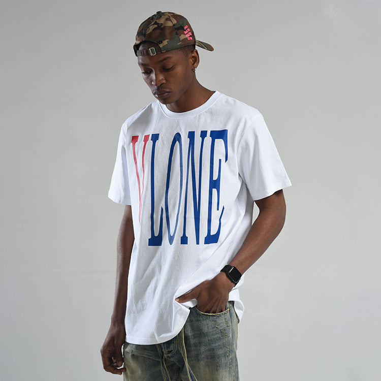 VLONE Back Large Logo Short Sleeve Couple Style White Blue VLTE17SS006