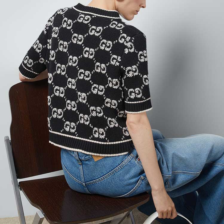 (WMNS) Gucci GG Wool Boucl Jacquard Top 'Grey Ivory' 770059-XKCNA-1130