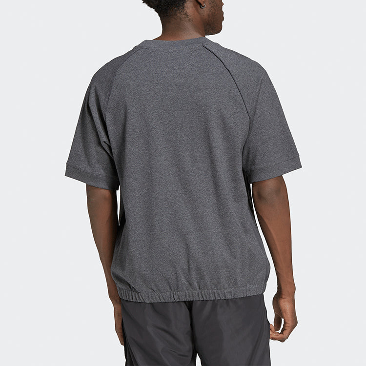 Men's adidas Solid Color Round Neck Straight Short Sleeve Dark Grey T-Shirt HD4790