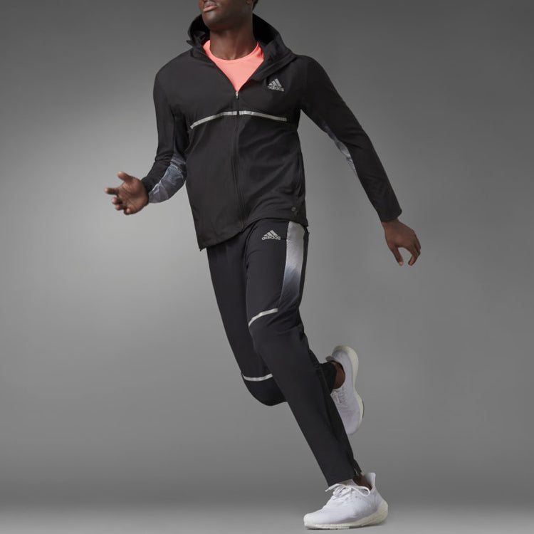 Men's adidas Own The Run Colorblock Jacket Long Sleeves hooded Version Black HB9154
