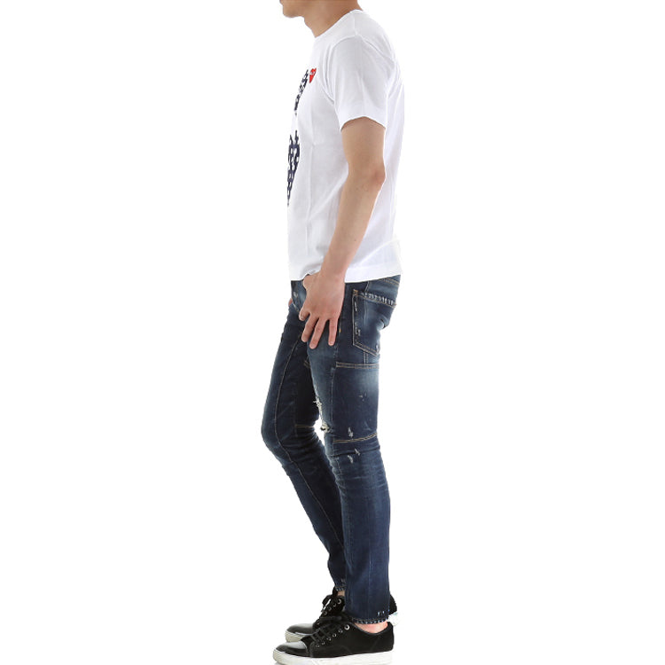COMME des GARCONS PLAY Blue polka dots Large Small Pattern Short Sleeve White AZT238