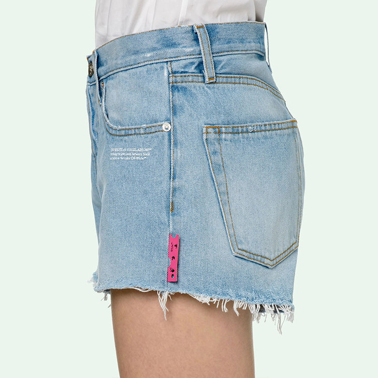 (WMNS) Off-White Logo Washed Denim Shorts Ordinary Version Blue OWYC002R21DEN0014000