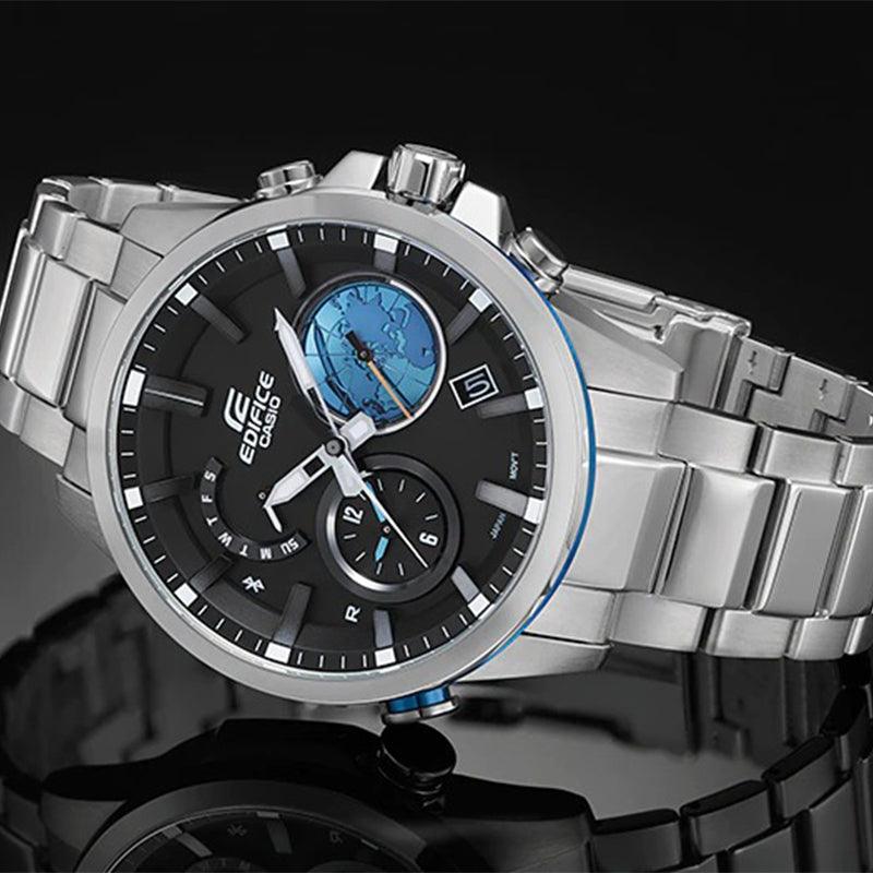 CASIO EDIFICE Waterproof Sports Solar Powered Stainless Steel Strap Mens Black Analog EQB-600D-1A2