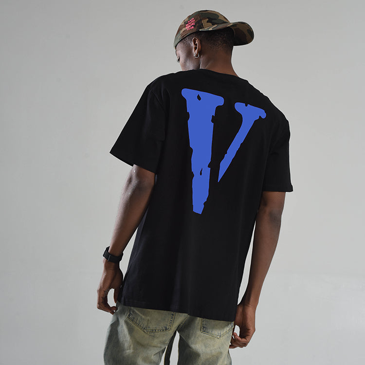 VLONE Large Logo Round Neck Short Sleeve T-shirt 'Black Blue' VLTE17SS004