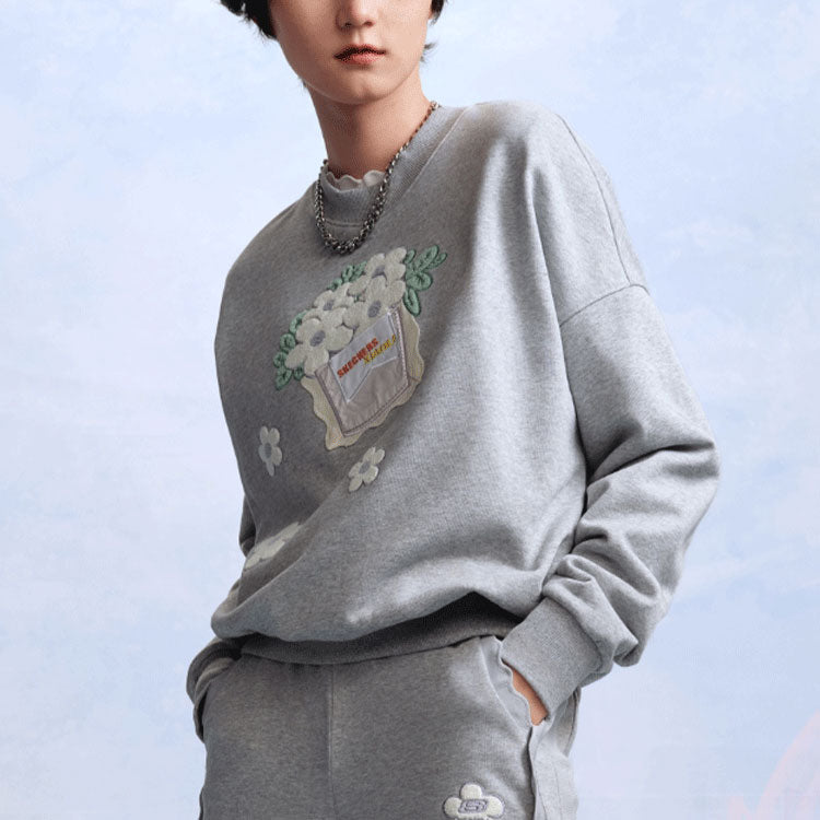 (WMNS) Skechers x XIAOLI Graphic Crew Sweater 'Grey White' L122W051
