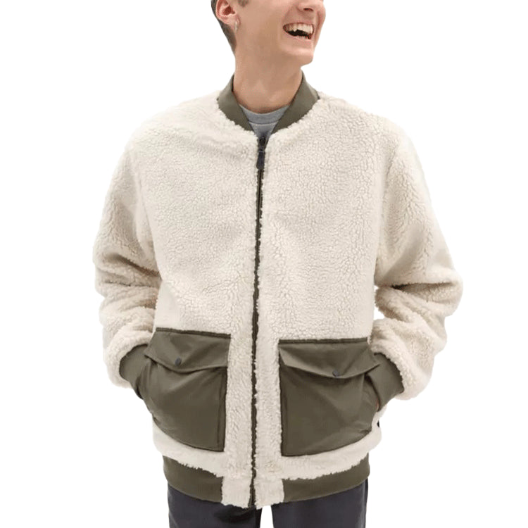 Men's Vans Reversible Lamb's Wool Long Sleeves logo Sports Jacket Military Green VN0A5KLN0CT