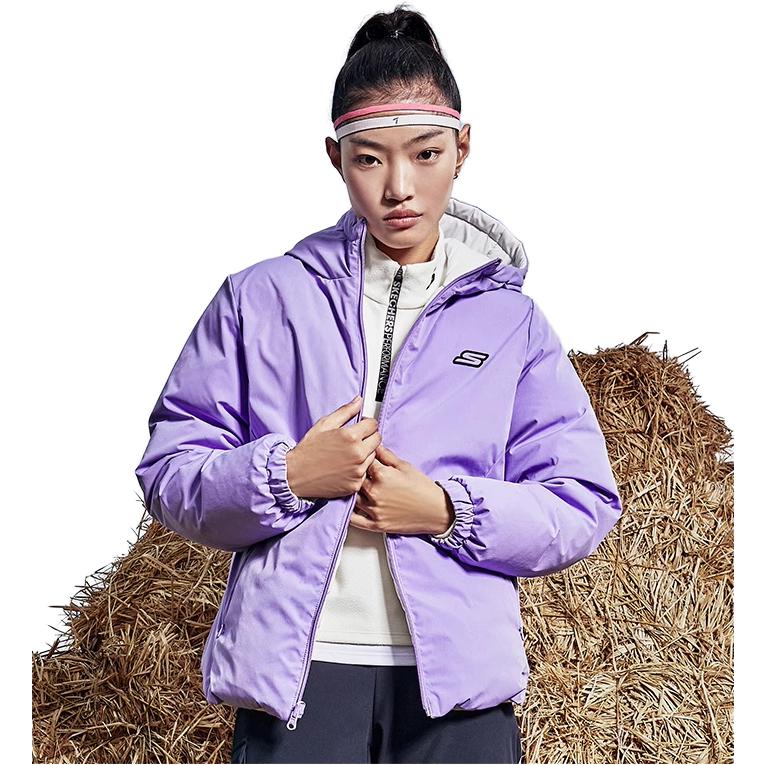 (WMNS) Skechers Lightweight Warm Reversible Down Jacket 'Black Grey Purple' P421W048