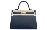 HERMES Kelly Epsom Leather Kelly Bag Handbag Women's Noir Black