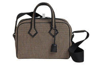 HERMES Canvas With Swift Leather Victoria Bag One Shoulder Handbag Mini Women's Black & White
