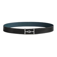 HERMES Calfskin Leather Belts Men's Black Blue Width: 3.2CM