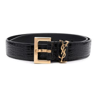 SAINT LAURENT Cow Leather Belts Women's Black Width  3CM