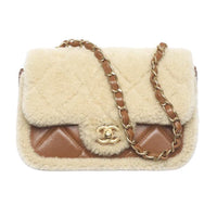 CHANEL Lambskin Handbag Shoulder Bag Women's Beige & Brown