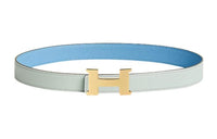 HERMES Mini Constance Gold Buckle Epsom Calfskin Double-Sided Leather Belt Women's Blue Width: 2.4cm