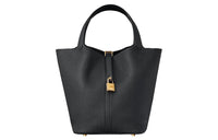 HERMES Picotin Lock Leather Basket Bag Handbag Bucket Bag Unisex Black