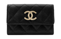 CHANEL 23P SS Cow Leather Coin Purses Card Holders Unisex Black