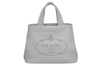 PRADA Leather Tote Bag Shopping Bag Handbag Medium Size Women's Gray