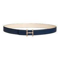 HERMES Calfskin Metal Rose Gold-Plated Leather Belts Women's Blue Width 2.4CM