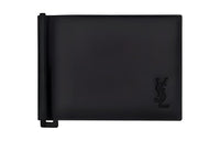 SAINT LAURENT Monogram Calfskin Matte Leather Cash Ticket Clip Wallet Small Size Men's Black
