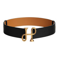 HERMES Solid Color Design Gold-Plated Leather Belts Unisex Black 5cm