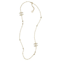 CHANEL Metal Artificial Pearl Necklaces Women's Gold