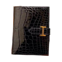 HERMES Bearn Polished Crocodile Leather Wallet Unisex 3S Macassar Ebony Wood Color