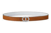 HERMES Maillon Bubble Silver Smooth Buckle Double-Sided Calfskin Leather Belts Women's Brown Width: 2.4cm