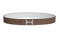 HERMES Mors H Silver Buckle Epsom Calfskin Double-Sided Leather Belt Women's Elephant Gray/White Width: 2.4cm
