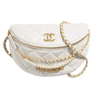 CHANEL Artificial Pearl Shiny Lambskin Fanny Pack Women's White