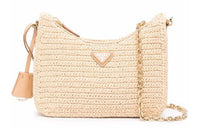 PRADA Re-Edition Straw Shoulder Bag Crossbody Bag Women's Light Brown