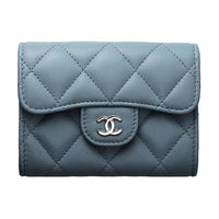CHANEL Calfskin Card Holders Coin Purses Wallets Small Size Women's Baby Blue